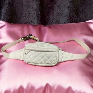 MZ Wallace x Supergoop! Quilted Nylon Belt Bag Fanny Pack White Pearl Silver